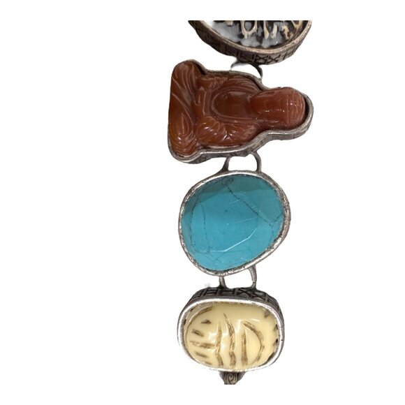 Vtg Tibetan Silver Stone Toggle Bracelet Scarab Turtle Totem Buddha Turquoise - Picture 8 of 9